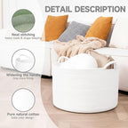 CLHMILY&Z Round Cotton Rope Storage Basket in Living Room, Bedroom, Laundry Room for Toy, Clothes, Blanket, Pillow (White, XLarge(14.2"x22"))