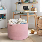 Extra Large Pink Basket, 22"x22"x14" Woven Cotton Rope Bin with Handles, Blanket Storage for Living Room, Baby Kids Toy Storage Bin Box, Wicker Laundry Basket, Pink Room Decor Organizing