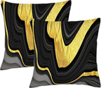 Black and Gold Marble Texture Throw Pillow Covers 18x18 Inch Set of 2, Decorative Gold and Black Grey Modern Boho Art Pillow Covers for Office Couch Sofa Bedroom Living Room Farmhouse Home Decor