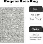 HUGEAR Grey Area Rug 5x7 Machine Washable Living Room Rugs Distressed Neutral Vintage Floral Low Pile Carpet Bedroom Office Dining Room Laundry Room Non Slip Soft Lightweight