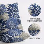 Blue Grey Gray Pillow Covers 24X24 Inch Set of 2, Dahlia Flower Spring Summer Floral Cream Decorative Throw Pillow Covers Outdoor Modern Farmhouse Cushion Case for Home Couch Sofa Bed Decor