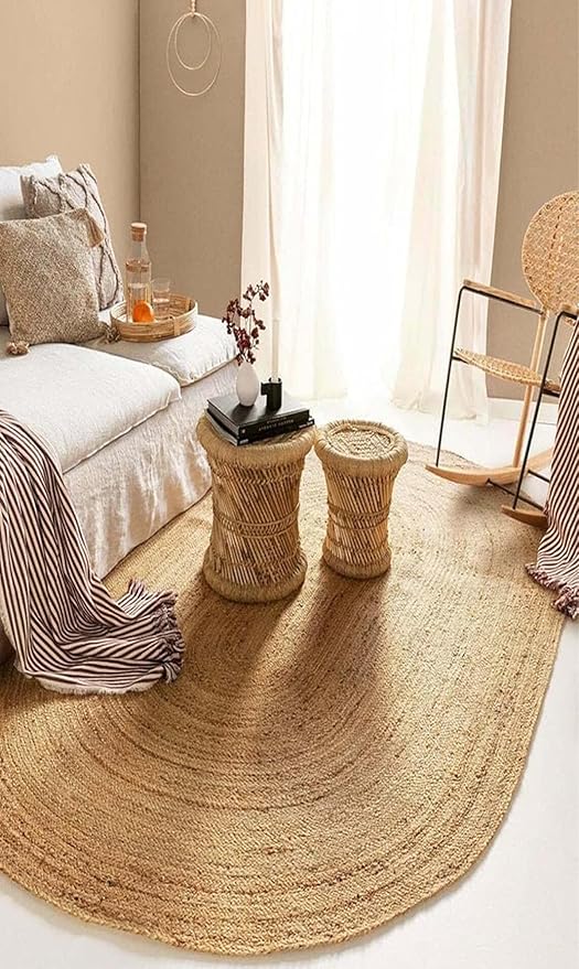 MDS Pack of 1 Handwoven Braided Jute Area Rug 4x6 feet Oval - 100% Natural Burlap Reversible Accent Rugs for Home Decor, Living Room, Doormat, Kitchen, Entryway Rug, Rustic, Farmhouse (4'x6')