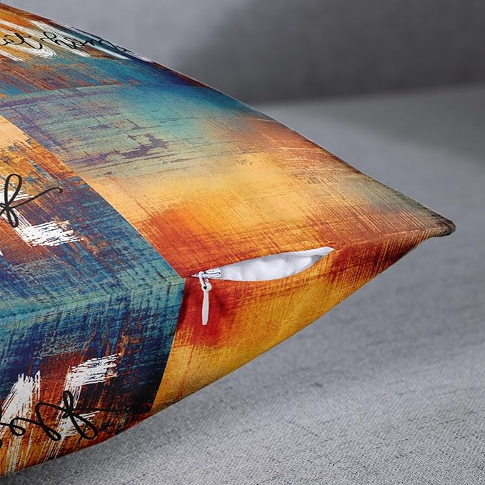 Emvency Set of 4 Blue and Orange Throw Pillow Covers Vintage Messy Rust Home Sweet Home Love Yourself Abstract Painting Outdoor Pillow Cases Decor Standard Square 20x20 Inches Pillowcases