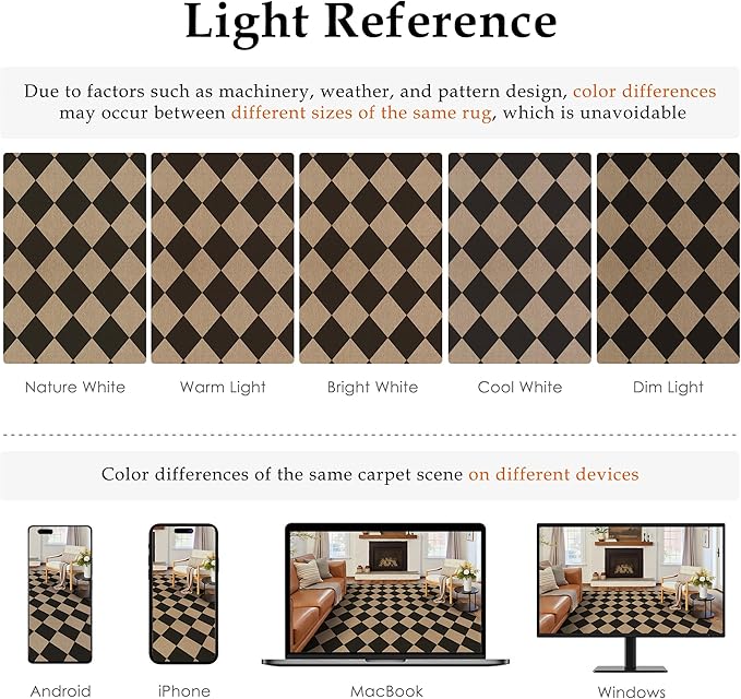 4x6 Checkered Easy Jute Area Rug for Living Room Checkerboard Washable Indoor Outdoor Carpet Farmhouse Patio Office Mat Geometric Non Slip Black Carpet for Dorm Backyard Dining Room