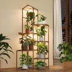 Bamworld Tall Corner Plant Stands with Grow Lights Indoor Outdoor Plant Shelves for Multiple Plants Display Haning Planter Living Room Pation Garden Decor
