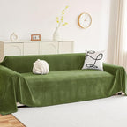 hyha Couch Cover for Dogs, Boho Sofa Covers for 3 Cushion Couch Washable, Chenille Sofa Slipcover for Pets, Soft Loveseat Sectional Couch Throw Blankets with Tassels (Green, 71x91 Inch)