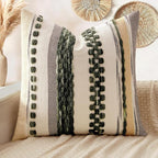 ANRODUO Pack of 1 Boho Decorative Throw Pillow Covers 18x18 Farmhouse Cushion Case Striped Chenille Pillow Cases Square Pillow Covers Accent Neutral Pillowcase for Sofa Couch Bed, Dark Green Stripe