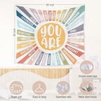 WARDOS Boho Sunshine Tapestry, You Are Inspirational Tapestry Wall Hanging, Colorful Boho Sun Positive Affirmation Wall Blanket Decor for Kids Room Nursery Playroom Classroom, 50x60 Inch