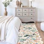 Hallway Floral 2'6x14 Runner Rugs: Washable Scalloped Soft Carpet with Non-Slip Backing for Entryway Kitchen Stain-Resistant Bedroom Floor Mat – Gifts for Newlyweds/Household Home Dcor (2'6x14,Cream)