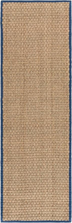 SAFAVIEH Natural Fiber Collection Runner Rug - 2'6" x 16', Natural & Navy, Seagrass, Basketweave Pattern with Border (NF114T)