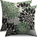 Black Sage Green Pillow Covers 20X20 Inch Set of 2, Spring Summer Floral Dahlia Flower Cream Decorative Throw Pillow Covers Outdoor Modern Farmhouse Cushion Case for Home Couch Sofa Bed Decor
