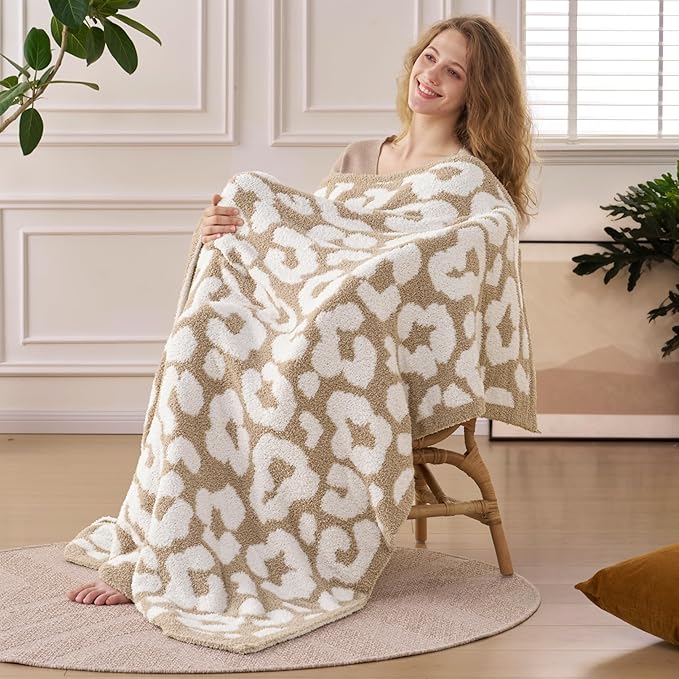 Joiedomi Throw Blanket for Couch Bed Sofa, Knitted Beige Blankets Gifts for Women Mom Girls, Cozy Cute Soft Throw Home Room Decor Aesthetic for Women Mothers Birthday Gifts 50x60 Inches