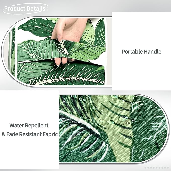 Indoor/Outdoor Inflatable Ottoman, All Weather Ottoman Pouf D31 x H14 inch, Round Foot Rest Portable Footstool for Patio, Garden, Porch, Home, Swaying Palms Green