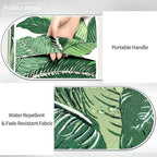 Indoor/Outdoor Inflatable Ottoman D21 x H9 inch, Round Footstool Inflatable Foot Rest Ottoman with Handle, Portable Ottomans Pouf for Patio, Garden, Camping, Home, Swaying Palms Green