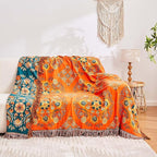 Boho Throw Blanket 100% Cotton Ultra Soft Luxury Throw Rustic Quilt 50"x60" Floral Printed Farmhouse Decor Bed Summer Blankets All Season Rustic Reversible Bohemian Throw for Bed Orange