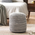 Foamma Pouf Ottoman 20" 20"x18", White - Cylindrical Ottoman Foot Rest for Living Room and Bedroom, Pouf Footstool with Boho Design, Foot Rest for Couch with Water Resistant Fabric, Boho Furniture