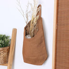 100% Linen Hanging Storage Bags Baskets 2 Pcs, Small Wall Storage Bag for Kitchen, Bedroom, RV Camper Organizer, Sewing Room, Nursery Storage, Kids Room (Brown)