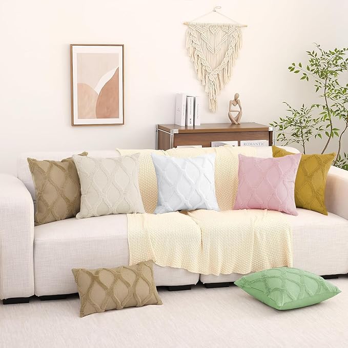 decorUhome Spring Throw Pillow Covers 12x20 Inch Set of 2, Soft Plush Faux Fur Wool Lumbar Pure White Accent Couch Pillow Covers for Modern Farmhouse Bed Sofa Living Room