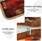 Burnt Orange Teal Rust Soft Velvet Throw Pillow Covers Set of 2 Abstract Vintage Metalic Copper Pillow Covers 20x20 Inch Retro Colorful Pillow Case For Sofa Couch Living Room Farmhouse Home Decor