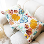 Embroidered Throw Pillow Cover Boho Floral Pillow Covers for Couch Sofa 3D Big Flowers Cotton Linen Bohemian Pillow Covers Multicolor Botanical Leaves 2PCS Pillowcase Covers 18x18 Inch