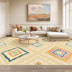 Area Rug 8x10 Rug Machine Washable Non-Slip Low Pile Print Pattern Western Rug for Living Room Bedroom Entryway Tribal Series -Cream/Beige