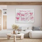 AQYIP Preppy Pink Bow Christian Tapestry Wall Hanging, God Says I Am Cute Inspirational Bible Verse Tapestry Decorative, Pink Girly Christian Wall Decor for Room, 50x60 Inch