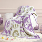 Amélie Home Easter Bunny and Eggs Chenille Knit Throw Blanket for Couch, Cozy Soft Spring Themed Blankets for Sofa, Bed, Gift, 50"x60", Purple/Green