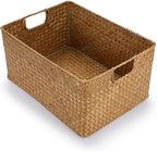 Hipiwe Seagrass Storage Baskets Bin for Shelf Handwoven Wicker Baskets Built-in Handles Rectangular Closet Bedroom Organizer Box Multipurpose Woven Basket Bins,14.6"x 10.6"x 7.1"