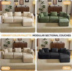 VINGLI 112.2“ Convertible Corduroy Cloud Sectional Couches with Movable Ottoman, L-Shaped Boneless Couches for Living Room with Deep Seat, 3 Seater Modular Spineless Sofa, No Assembly Required, Cream