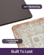 DEXI Kitchen Floor Mats Anti Fatigue, 23x59 Large Cushioned Vintage Runner Rug Waterproof, Standing Comfort Memory Foam Padded for Front Sink Laundry Office, Orange and White
