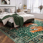 Moynesa Tiger 9x12 Washable Area Rug, Boho Green Rugs for Living Room, Non Slip Vintage Dining Room Rug, Botanical Ultra Thin Soft Stain Resistant Floor Carpet for Bedroom Home Office