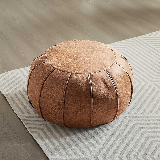 Louis Donné Unstuffed Pouf Ottoman Handmade Moroccan Storage Footstool Seat Round Home Decoration Pouf Cover Multi Functional Bean Bag Floor Chair for Living Room, Office, Bedroom, Balcony Decor