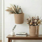 2Pack Natural Jute Hanging Baskets 7 * 8 in, Round Woven Wall Decor & Storage Planter for Plant Decor and Home Organization,Walls Basket for Bedroom, Living Room, Bathroom,Boho Decor (Jute)