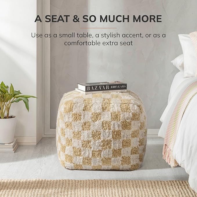 Anji Mountain Pouf Ottoman Foot Rest, Handmade Ottoman Pouf, Comfortable Foot Stool, Decorative Floor Seating for Living Room Decor, Bedroom & Home Décor Accent - Beige