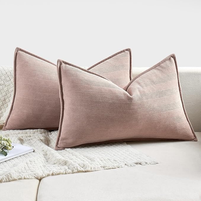 MIULEE Pack of 2 Blush Pink Valentines Decorative Pillow Covers 24x24 Inch Soft Chenille Luxurious Couch Throw Pillows Farmhouse Cushion Covers Euro Shams for Sofa Bed Living Room Spring Home Decor