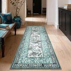 GarveeHome Teal 2x6 Washable Kitchen Runner Rugs Non Slip Provence Botanical Grove Vintage Boho Cottage Long Rug for Hallways Bedroom TPE Rubber Backing
