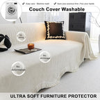 ROOMLIFE Boho White Couch Cover for Dogs, Washable Non Slip Furniture Protector Couch Sofa Covers for 3 Cushion Couch, Soft Chenille Couch Cover Throw Blanket with Tassels 71''X134''