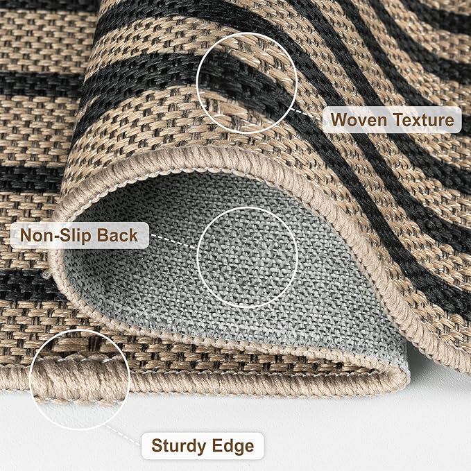 Outdoor Rug 5x7 Rugs for Living Room Washable Non-Slip Easy Jute Rug Indoor Outdoor Low Pile Ultra-Thin Area Rug Black Rainbow Carpet for Dining Room Bedroom Patio Office Dorm Nursery Floor Mats