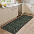 GENIMO Washable Floral Runner Rug 2x5, Non-Slip Long Hallway Carpet for Entryway, Kitchen, Indoor Floor Use, Vintage Boho Soft Thin Rug Décor, Dark Green