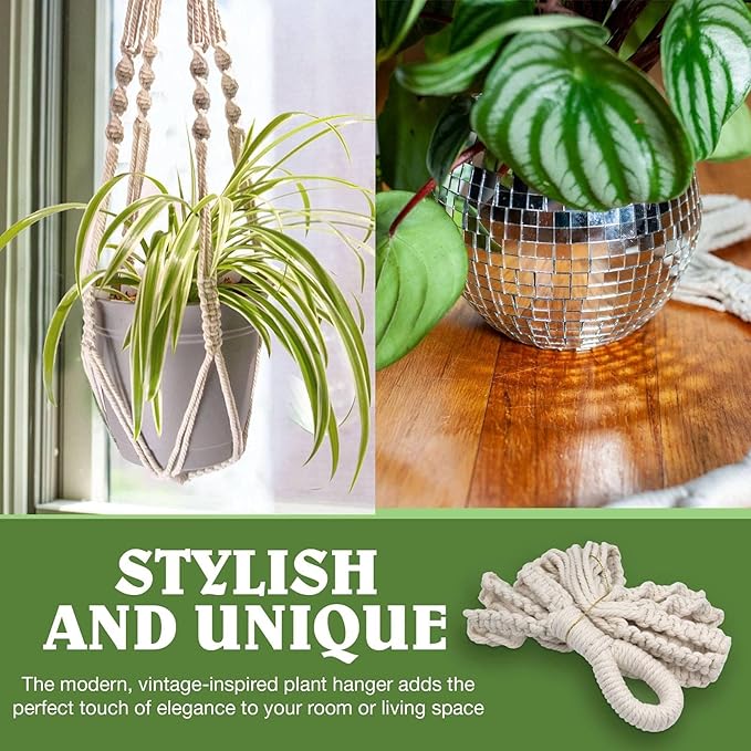 Macrame Plant Hanger with Short Rope (No Tassel) - 23 Inch - Cotton Macrame Cord for Boho Decor Flower Pots - Bohemian Chic Home Decor, Simple Indoor Outdoor Hanging Houseplants or Terrarium | 1 Pack