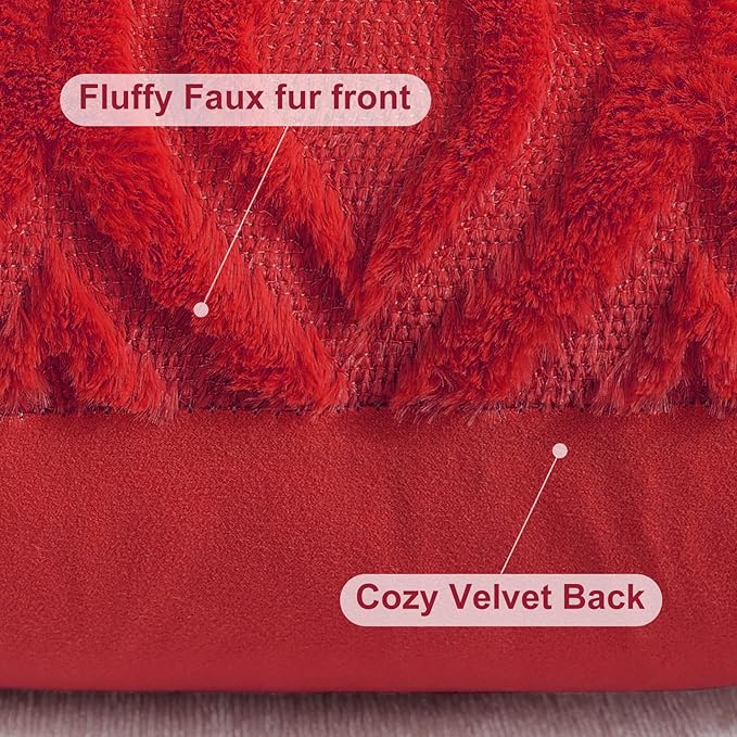 decorUhome Cozy Textured Euro Sham Throw Pillow Covers 24x24 Inch Set of 2, Soft Plush Faux Wool Red Accent Couch Pillow Covers for Modern Farmhouse Sofa Bed Living Room