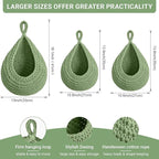 Halidali Hanging Fruit Baskets for Kitchen, 3 Pack Boho Cotton Rope Handwoven Vegetable Storage Wall Mounted Large Organizing Basket for Farmhouse Decor, Onion, Potato, Garlic and Plants (Green)