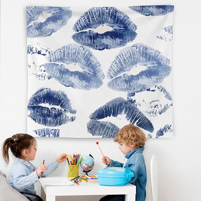 WNAGT Trendy Black and White Kiss Lips Tapestry Wall Hanging, Funky Makeup Wall Decor, Fashion Aesthetic Wall Blanket Decor for Girls Room College Dorm Makeup Room Beauty Room, 50x60 Inch