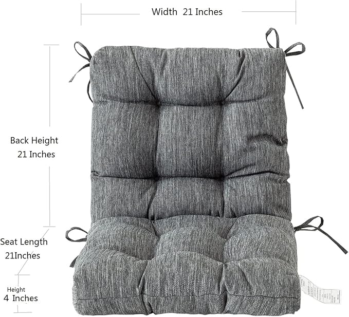 QILLOWAY Outdoor Seat/Back Chair Cushion Tufted Pillow, Spring/Summer Seasonal Replacement Cushions - Pack of 4 (Charcoal Grey/Black)