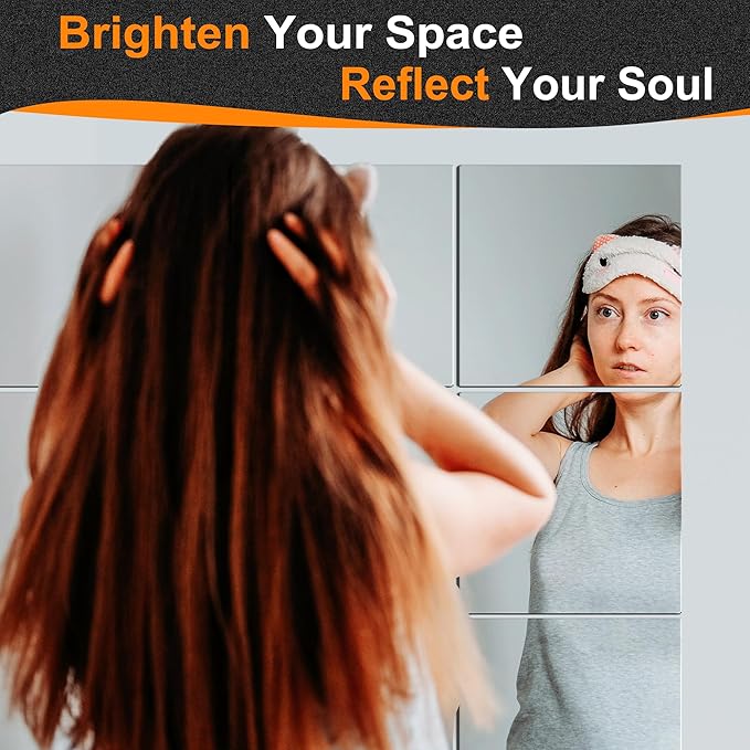 Delma Home Gym Mirrors, 12'' x 12'' Glass Mirror Tiles (12 PCS), Square Large Wall Mirror for Home Gym, Bedroom, Door,Bathroom, Frameless Mirror Sets