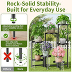 7 Tiered Metal Corner Plant Stand Indoor Outdoor, Tall Large Folding Rack with Rust Proof 7.9 Inch Wide Tray, Heavy Duty Flower Shelf for Multiple Plants for Patio - BlackDisk