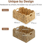 StorageWorks Scalloped Water Hyacinth Baskets, Hand-woven Rattan Baskets with Built-in Handles, Cute Baby Basket for Nursery, Basket for Organizing and Decor, 15"L x 11"W x 6¾"H