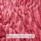 NEWCOSPLAY Super Soft Queen Blanket Coral Pink Premium Silky Flannel Fleece 3D Ribbed Jacquard Lightweight Bed Blanket All Season Use (Coral Pink Ribbed, Queen(90"x90"))