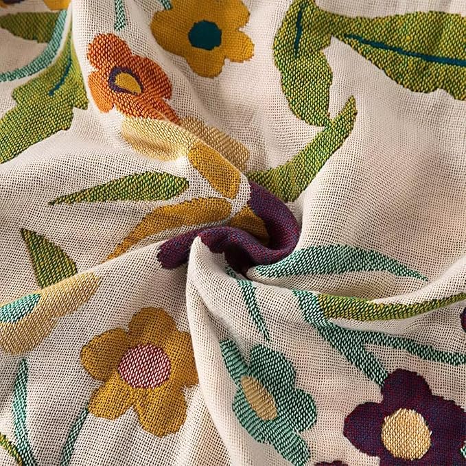 Boho Blanket for Bed 100% Cotton Bohemian Throw Blankets Ultra Soft Woven Muslin Decorative Blankets All Seasons Vintage Quilt Knitted Blanket for Sofa Chair(Beige, 50"x60")