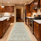 Washable 2' x 6' Runners for Hallways, Non Slip Long Floor Runner for Kitchen, Entryway Indoor, Stain Resistant Rubber Backing Floral Decor Rug (Beige Blue)